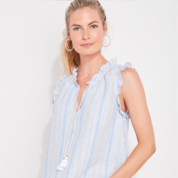 Vineyard Vines Tops - Vineyard Vines Shine Stripe Ruffle Popover Top Linen NWT Retail $98